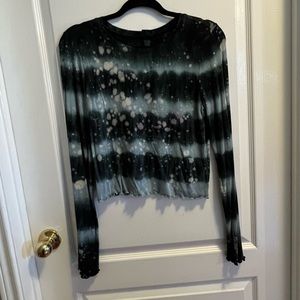 womens long sleeve striped lettuce edge shirt, size large